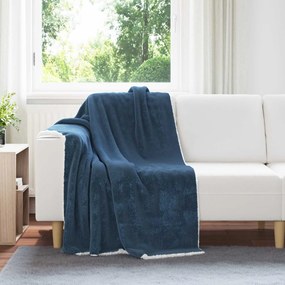 vidaXL Κουβέρτα Σκούρο μπλε 130 x 150 cm Μαλλί