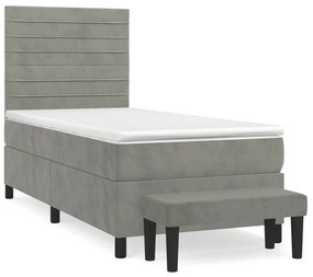 vidaXL Κρεβάτι Boxspring με Στρώμα Ανοιχτό Γκρι 80x200 εκ. Βελούδινο