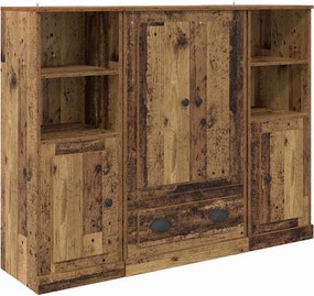 vidaXL Highboard με συρτάρι 3 pcs Παλιό Ξύλο Επεξεργασμένο ξύλο