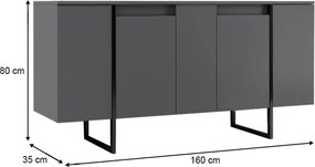 Μπουφές Luxe Megapap χρώμα ανθρακί 160x35x80εκ.