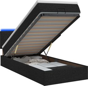 vidaXL Κρεβάτι Ottoman με Στρώμα και LED Μαύρο 100 x 200 cm Ύφασμα