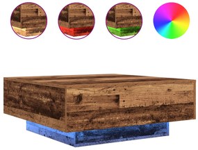 vidaXL Τραπεζάκι καφέ με LED φώτα παλιού ξύλου 80x80x31 εκ.