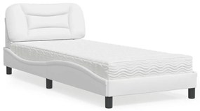 Κρεβάτι με Στρώμα Λευκό 90x190 εκ. από Συνθετικό Δέρμα