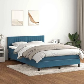 vidaXL Κρεβάτι Boxspring με Στρώμα Σκούρο Μπλε 160x210 εκ. Βελούδινο