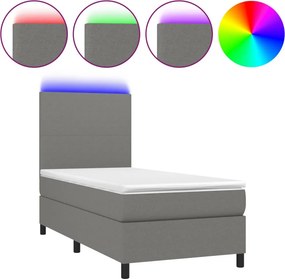 vidaXL Κρεβάτι Boxspring με Στρώμα &amp; LED Σκ.Γκρι 90x190 εκ. Υφασμάτινο