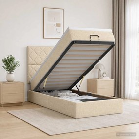 vidaXL Κρεβάτι Ottoman με στρώμα με κεφαλάρι Κρεμ 90 x 200 cm Ύφασμα