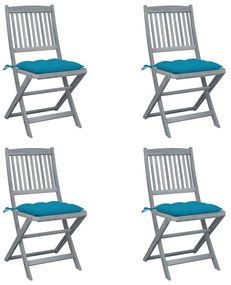 Καρέκλες Εξωτ. Χώρου Πτυσσόμενες 4 τεμ Ξύλο Ακακίας &amp; Μαξιλάρια - Μπλε