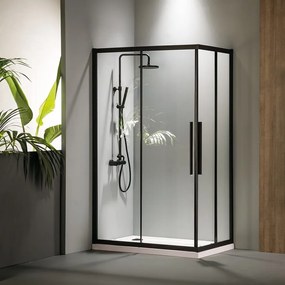 DEVON Flow Corner Entry Καμπίνα Τετράγωνη γωνιακής εισόδου με 2 σταθερά &amp; 2 συρόμενα φύλλα BLACK MATT 107-109 Υ195εκ