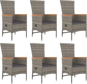 vidaXL Σετ Τραπεζαρίας Κήπου 7 τεμ. Γκρι Συνθ. Ρατάν με Μαξιλάρια