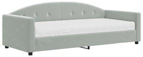 Καναπές Κρεβάτι με Στρώμα Ανοιχτό Γκρι 90 x 200 εκ. Βελούδινος - Γκρι