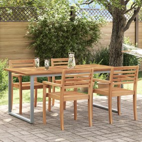 vidaXL Εξωτερικό Τραπέζι Φαγητού Γκρι 180x90x75 εκ Χάλυβας&Στερεό Ξύλο Ακακίας