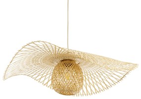 GloboStar CINNABAR 01837 Boho Κρεμαστό Φωτιστικό Οροφής Μονόφωτο 1 x E27 AC220-240V IP20 - Φ75 x Υ21cm - Μπεζ Ξύλινο Μπαμπού Πλέγμα - 5 Χρόνια Εγγύηση