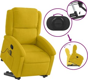 vidaXL Πολυθρόνα Μασάζ Ανακλινόμενη με Ανύψωση Κίτρινη Βελούδινη