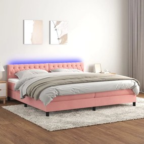 Κρεβάτι Boxspring με Στρώμα &amp; LED Ροζ 200x200 εκ. Βελούδινο - Ροζ