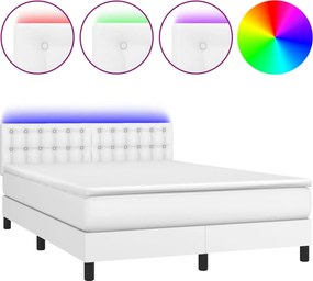 vidaXL Κρεβάτι Boxspring με Στρώμα &amp; LED Λευκό 140x200 εκ. Συνθ. Δέρμα