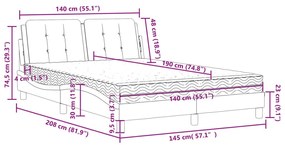 Κρεβάτι με Στρώμα Γκρι 140x190εκ. από Συνθετικό Δέρμα - Γκρι