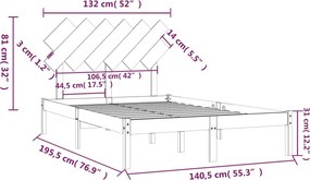 vidaXL Πλαίσιο Κρεβατιού 135 x 190 εκ. από Μασίφ Ξύλο Double