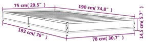 Πλαίσιο Κρεβατιού Γκρι Sonoma 75x190 εκ. Επεξ. Ξύλο &amp; Μέταλλο - Γκρι