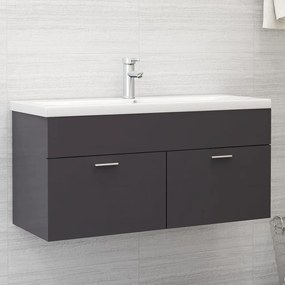 vidaXL Ντουλάπι Νιπτήρα Γυαλιστερό Γκρι 100x38,5x46εκ. από Μοριοσανίδα