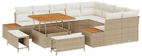 vidaXL Σετ Καναπέ Κήπου με μαξιλάρι 12 pcs Μπεζ Πολυ ράταν