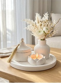 Stewehome Σετ κουτί με καπάκι και φούντες κηροπήγιο τριαντάφυλλο βάζο και δίσκος Λευκό
