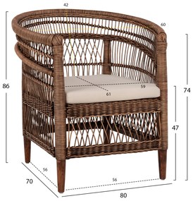 ΠΟΛΥΘΡΟΝΑ MALAWI HM9635.01 ΞΥΛΟ ΜΑΟΝΙ ΜΕ RATTAN ΚΑΦΕ-ΛΕΥΚΟ ΜΑΞΙΛΑΡΙ 80x70x86Υεκ. (1 Τεμμάχια)