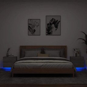 vidaXL Κομοδίνα Επιτοίχια με Φώτα LED 2 τεμ. Γκρι Sonoma