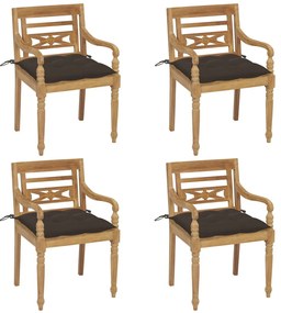 vidaXL Καρέκλες Batavia 4 τεμ. από Μασίφ Ξύλο Teak με Μαξιλάρια