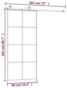 Συρόμενη Πόρτα με Μηχανισμό 90x205 εκ. Γυαλί ESG &amp; Αλουμίνιο - Μαύρο