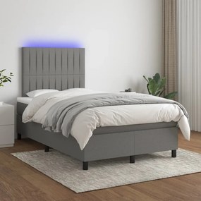 vidaXL Κρεβάτι Boxspring με Στρώμα &amp; LED Σκ.Γκρι 120x190εκ. Υφασμάτινο