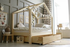 Κρεβάτι Παιδικό Montessori  House Bed Plus με Συρτάρι σε Φυσικό  Ξύλο  100×200cm  Luletto (Δώρο 10% έκπτωση στο Στρώμα)