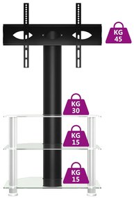 Βάση Τηλεόρασης Γωνιακή 3 Επιπέδων για 32-70 Ιντσών Μαύρη/Ασημί - Μαύρο