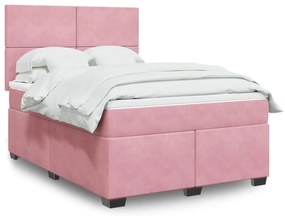 vidaXL Κρεβάτι Boxspring με Στρώμα Ροζ 140x190 εκ. Βελούδινο