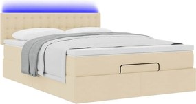 vidaXL Οθωμανικό κρεβάτι με στρώμα &amp; LEDs Cream 140x200 cm Ύφασμα
