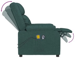 vidaXL Πολυθρόνα Μασάζ Ηλεκτρική Σκούρο Πράσινο Υφασμάτινη