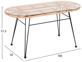 ΤΡΑΠΕΖΙ ΟΒΑΛ ΧΑΜΗΛΟ ALLEGRA  ΜΠΕΖ WICKER-ΜΑΥΡΟ ΜΕΤΑΛΛΟ 100x45x51,5Υεκ.