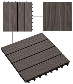 vidaXL Πλακάκια Deck 11 τεμ. Ανάγλυφα Σκούρο Καφέ 30x30 εκ. 1 μ² WPC