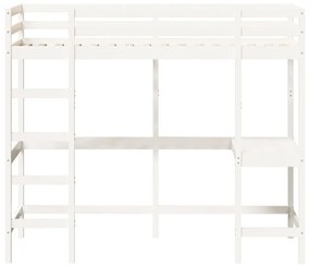 Κρεβάτι Υπερυψωμένο Λευκό 100x200 εκ. Μασίφ Πεύκο με Γραφείο - Λευκό