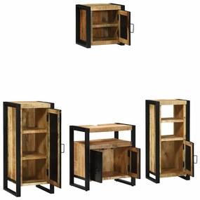 vidaXL Σετ Επίπλων Μπάνιου με ράφι 4 pcs Καφέ Στερεό ξύλο μάνγκο