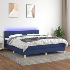 vidaXL Κρεβάτι Boxspring με Στρώμα & LED Μπλε 180x200 εκ. Υφασμάτινο