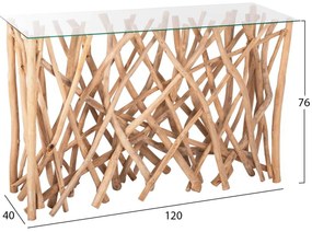 ΚΟΝΣΟΛΑ ΣΕ ΡΟΥΣΤΙΚ ΣΤΥΛ ΜΑΣΙΦ ΞΥΛΟ ΤEAK &amp; ΓΥΑΛΙ ΦΥΣΙΚΟ 120X35X75Yεκ.HM9373
