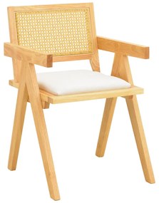 Πολυθρόνα Winslow pakoworld rubberwood σε φυσική απόχρωση-ύφασμα λευκό 51x54x80εκ