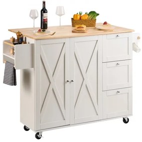 VEVOR Kitchen Island Cart with Solid Wood Top, 45.3&quot; Width Mobile Carts with Storage Cabinet, Rolling Kitchen Table with Spice Rack, Towel Rack, Drop Leaf and Drawer, Portable Islands on Wheels, White