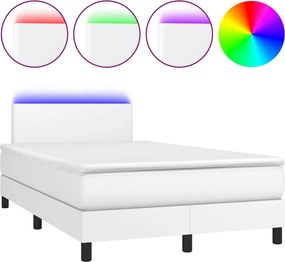 vidaXL Κρεβάτι Boxspring με Στρώμα &amp; LED Λευκό 120x200 εκ. Συνθ. Δέρμα