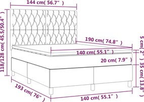 vidaXL Κρεβάτι Boxspring με Στρώμα Κρεμ 140x190 εκ. Υφασμάτινο