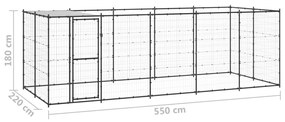 Κλουβί Σκύλου Εξωτερικού Χώρου με Στέγαστρο 12,1 μ² από Ατσάλι - Μαύρο