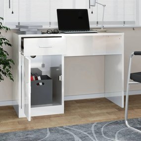 Γραφείο με Συρτάρι &amp; Ντουλάπι Γυαλ. Λευκό 100x40x73 εκ Επ. Ξύλο - Λευκό