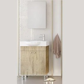 Drop Litos 55x32 Wood - Έπιπλο Μπάνιου Με Νιπτήρα &amp; Καθρέπτη
