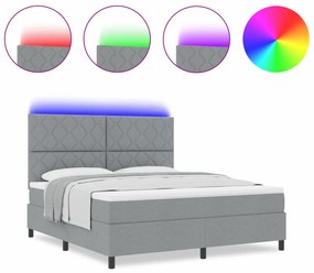 vidaXL Κρεβάτι  με Ελατήρια και Στρώμα, Φωτισμός LED, Γκρι, 180x200 εκ, Πλαίσιο από Υφάσμα
