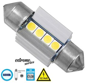 GloboStar® 81337 Λάμπα Αυτοκινήτου 31mm FESTOON - C5W 3rd Generation Can-Bus Extreme Series LED 4 SMD 3030 4W 600lm 120° DC 12V IP20 Ψυχρό Λευκό 6000K